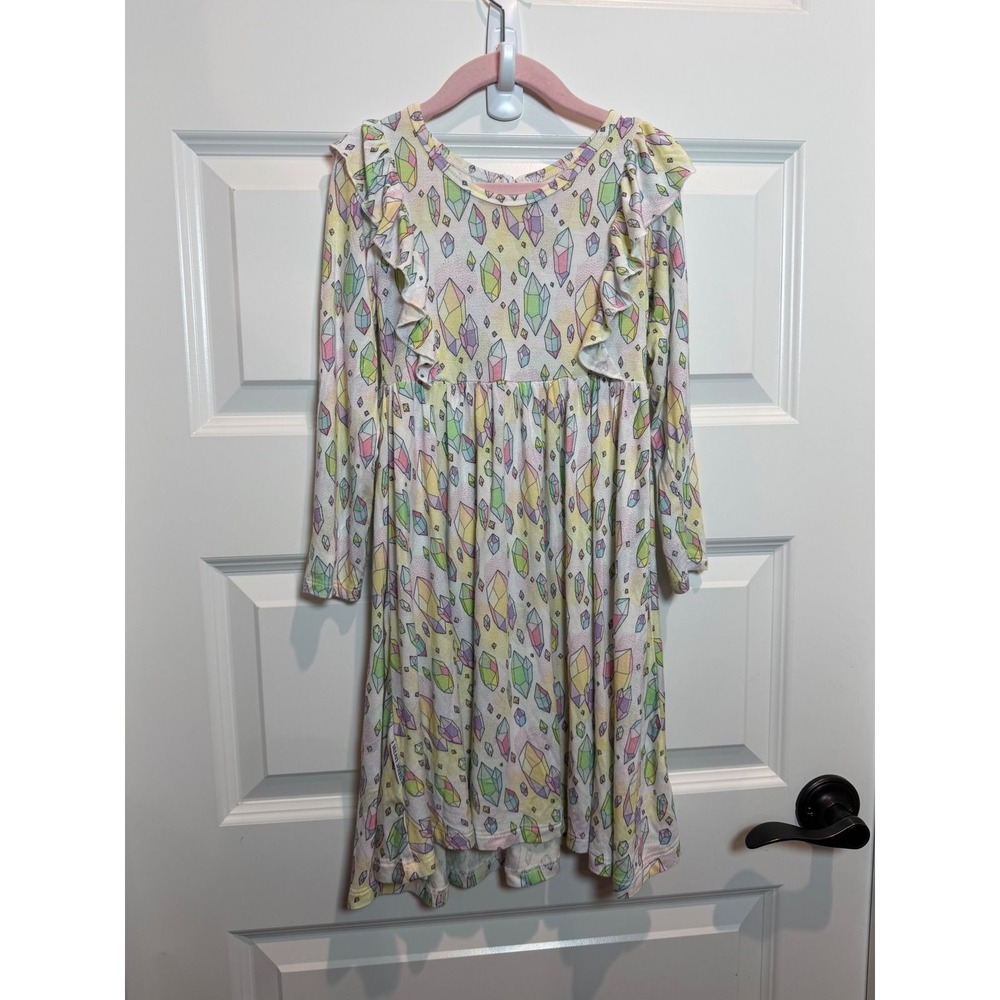 Dream Jamms Kids 5T Crystal Gemstone Bamboo Viscose Ruffle Twirl Dress Pastel